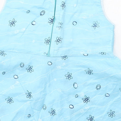 Riyamoni Girls Blue Geometric Cotton Basic Tank Size 3 Years Round Neck Zip - Flowers