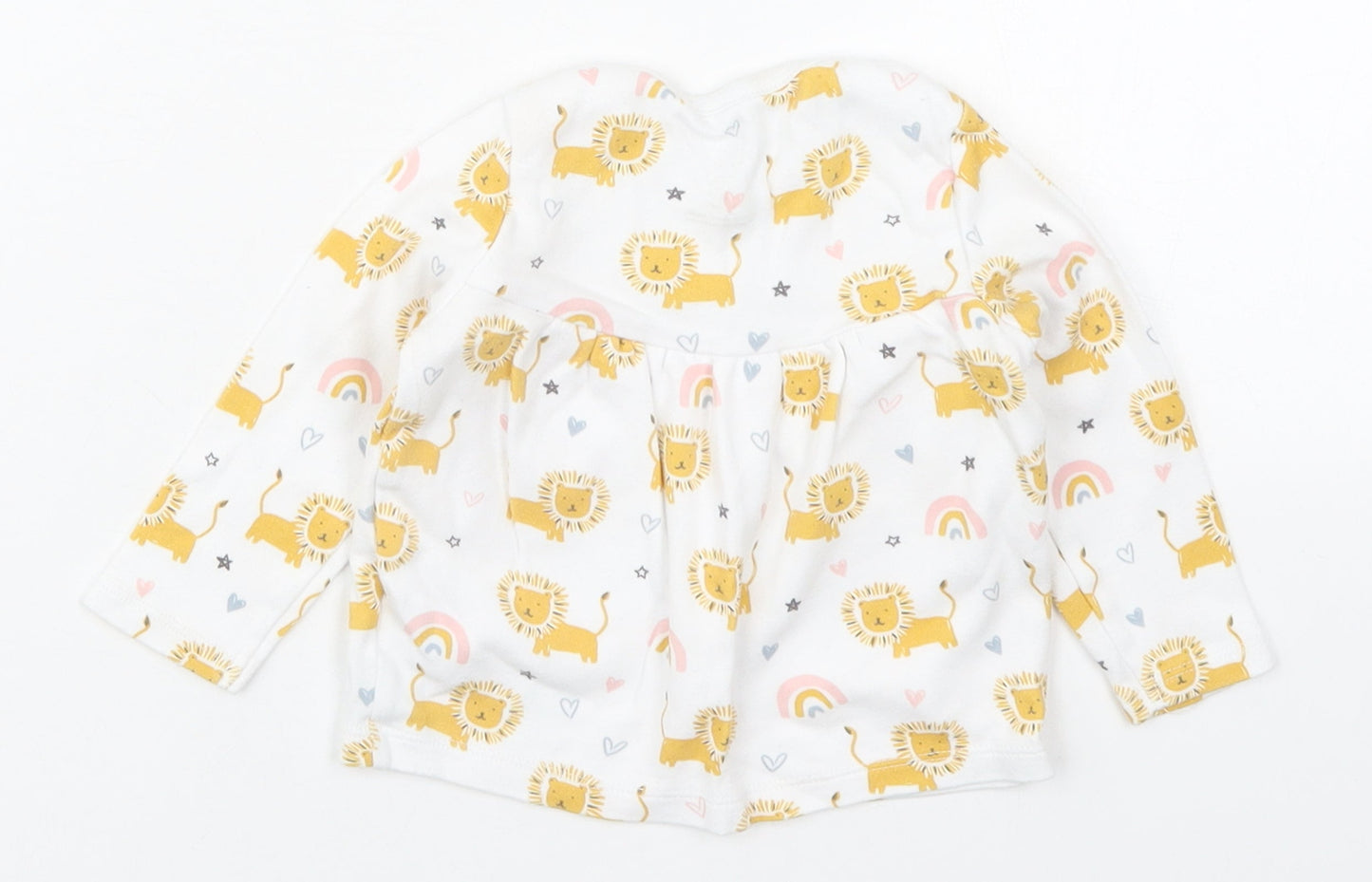 Fred & Flo Girls Multicoloured  Cotton Basic T-Shirt Size 0-3 Months Crew Neck Pullover - Lions and Rainbows