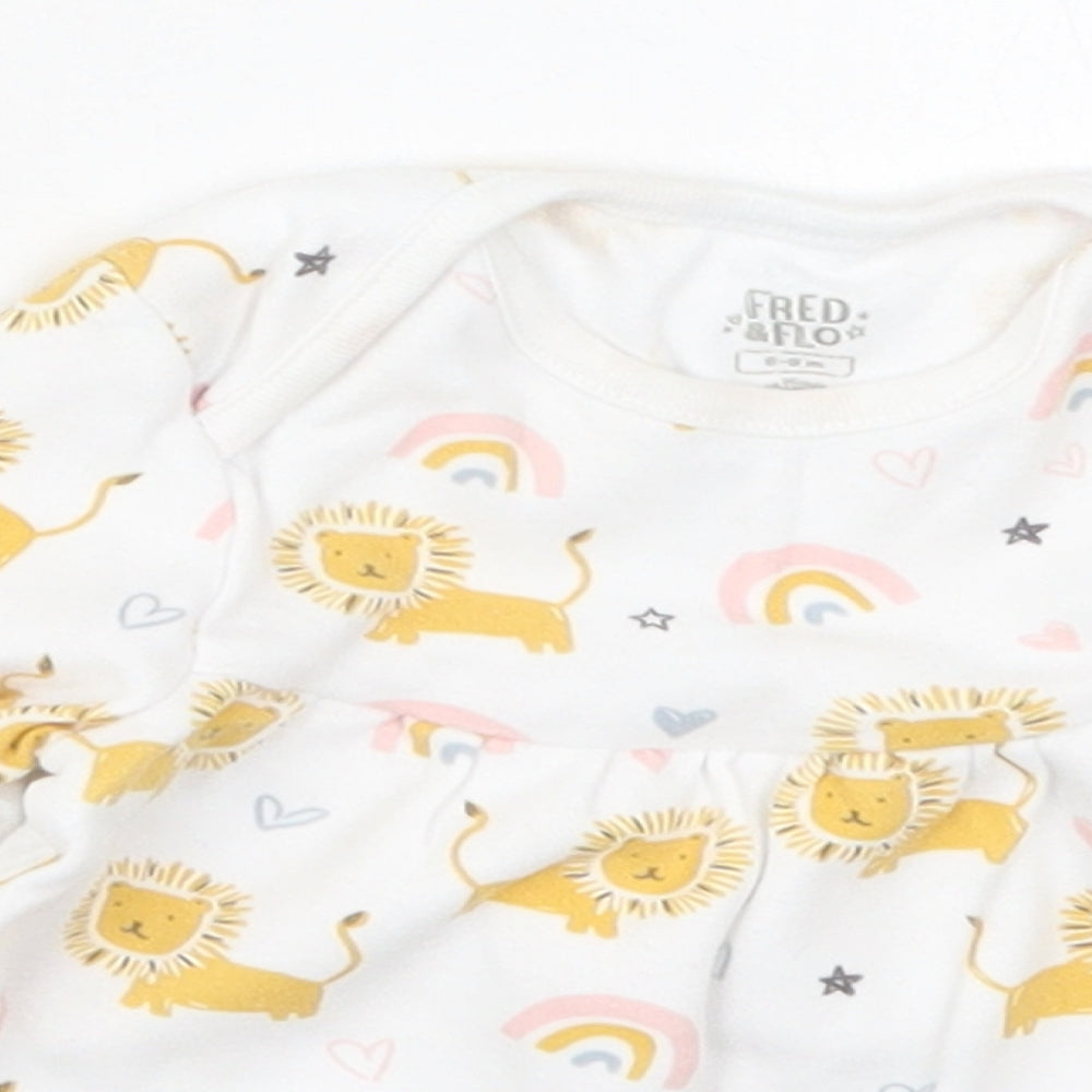 Fred & Flo Girls Multicoloured  Cotton Basic T-Shirt Size 0-3 Months Crew Neck Pullover - Lions and Rainbows