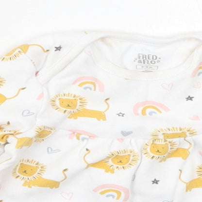 Fred & Flo Girls Multicoloured  Cotton Basic T-Shirt Size 0-3 Months Crew Neck Pullover - Lions and Rainbows