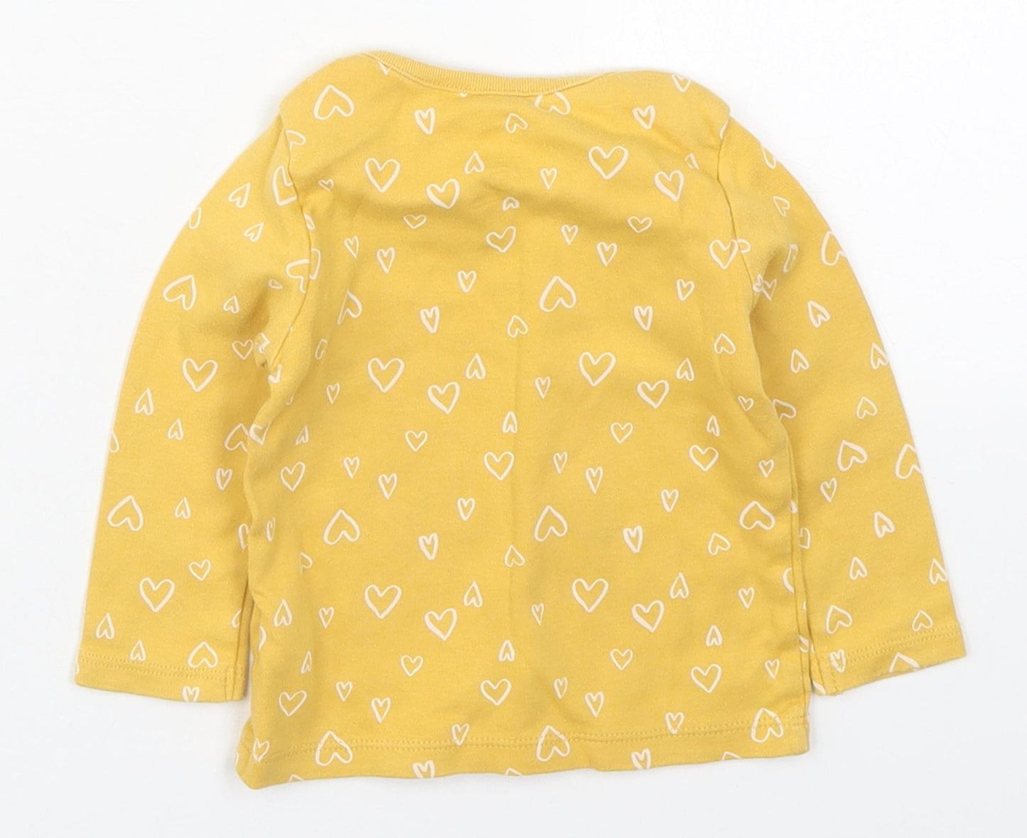 F&F Girls Yellow Geometric Cotton Basic T-Shirt Size 6-9 Months Round Neck Pullover - Loved Hearts