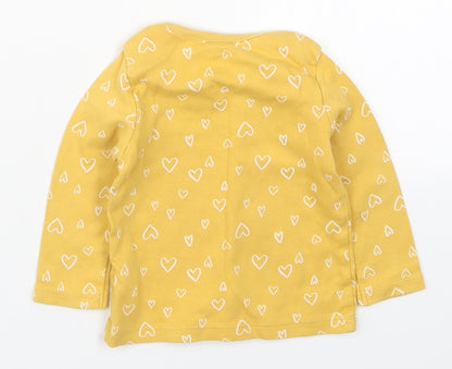 F&F Girls Yellow Geometric Cotton Basic T-Shirt Size 6-9 Months Round Neck Pullover - Loved Hearts