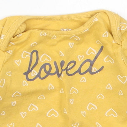 F&F Girls Yellow Geometric Cotton Basic T-Shirt Size 6-9 Months Round Neck Pullover - Loved Hearts