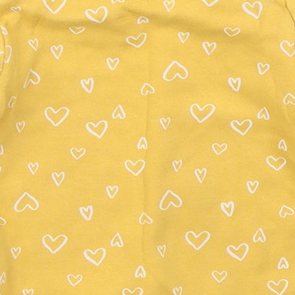 F&F Girls Yellow Geometric Cotton Basic T-Shirt Size 6-9 Months Round Neck Pullover - Loved Hearts