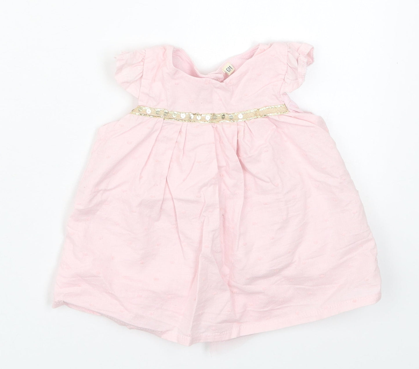 Preworn Girls Pink  Cotton A-Line  Size 3-6 Months  Round Neck Button