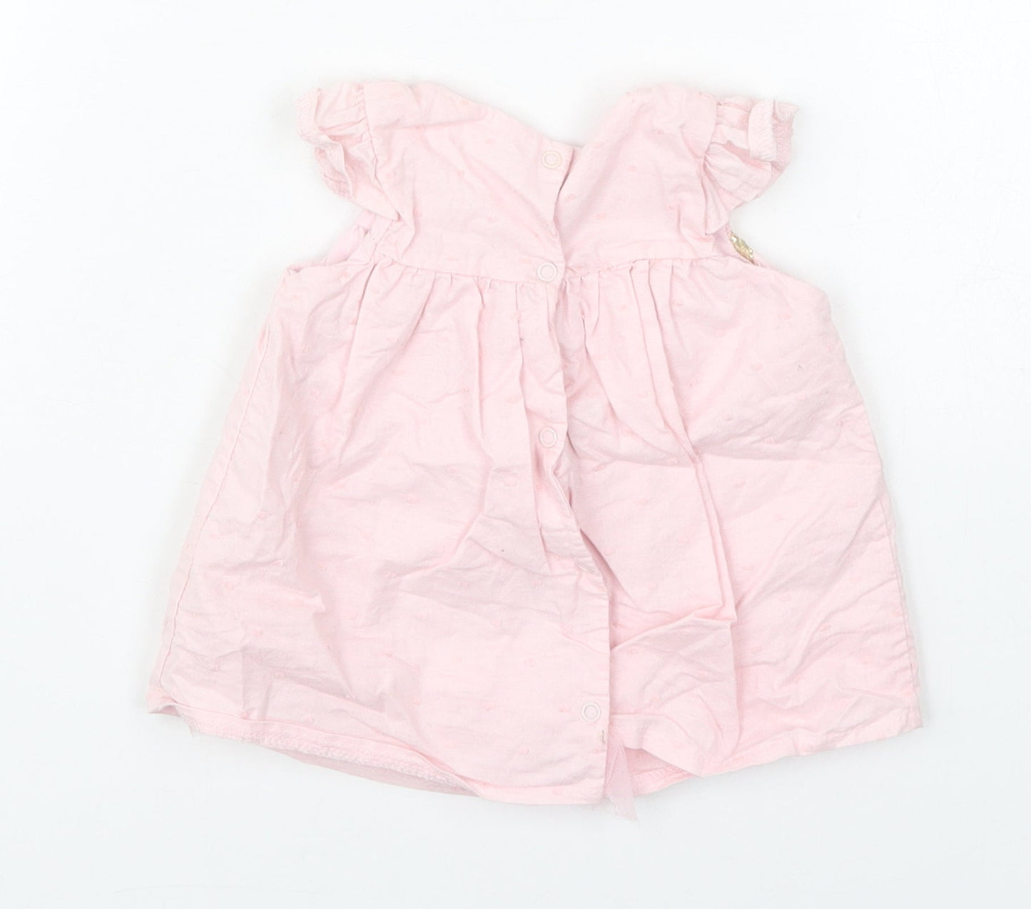 Preworn Girls Pink  Cotton A-Line  Size 3-6 Months  Round Neck Button