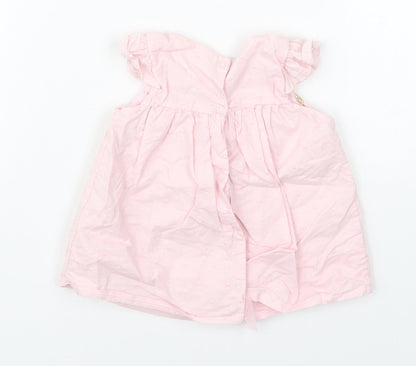 Preworn Girls Pink  Cotton A-Line  Size 3-6 Months  Round Neck Button