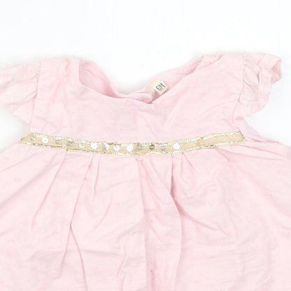 Preworn Girls Pink  Cotton A-Line  Size 3-6 Months  Round Neck Button