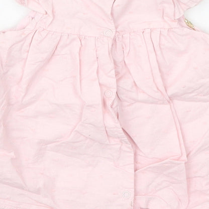 Preworn Girls Pink  Cotton A-Line  Size 3-6 Months  Round Neck Button