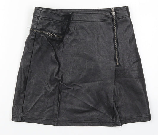 New Look Womens Black  Polyurethane A-Line Skirt Size 8   Zip