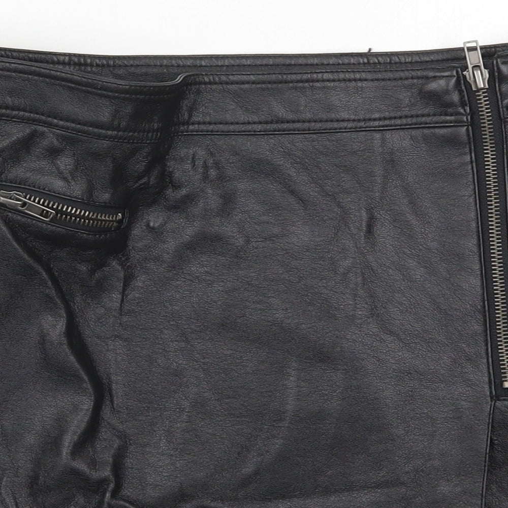 New Look Womens Black  Polyurethane A-Line Skirt Size 8   Zip