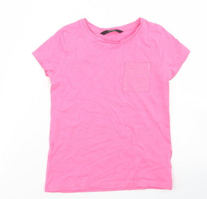 George Girls Pink  Cotton Basic T-Shirt Size 5 Years Crew Neck  - Chest Pocket