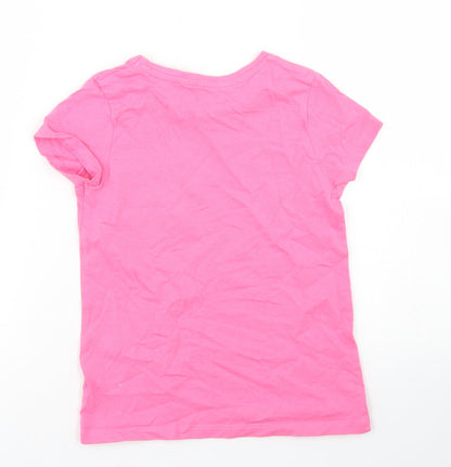 George Girls Pink  Cotton Basic T-Shirt Size 5 Years Crew Neck  - Chest Pocket