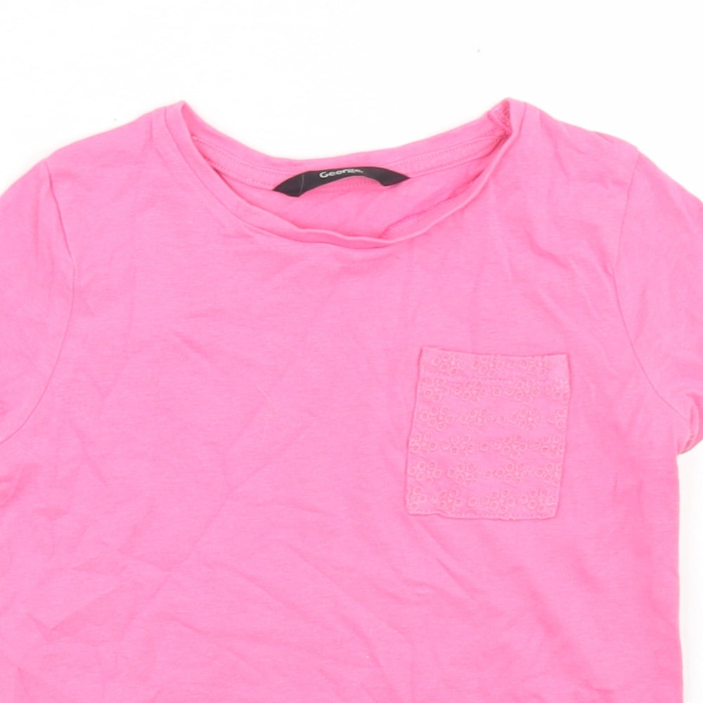 George Girls Pink  Cotton Basic T-Shirt Size 5 Years Crew Neck  - Chest Pocket