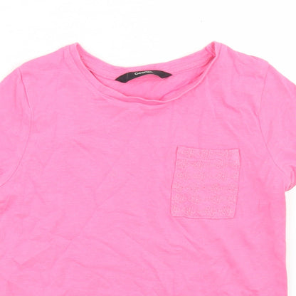 George Girls Pink  Cotton Basic T-Shirt Size 5 Years Crew Neck  - Chest Pocket
