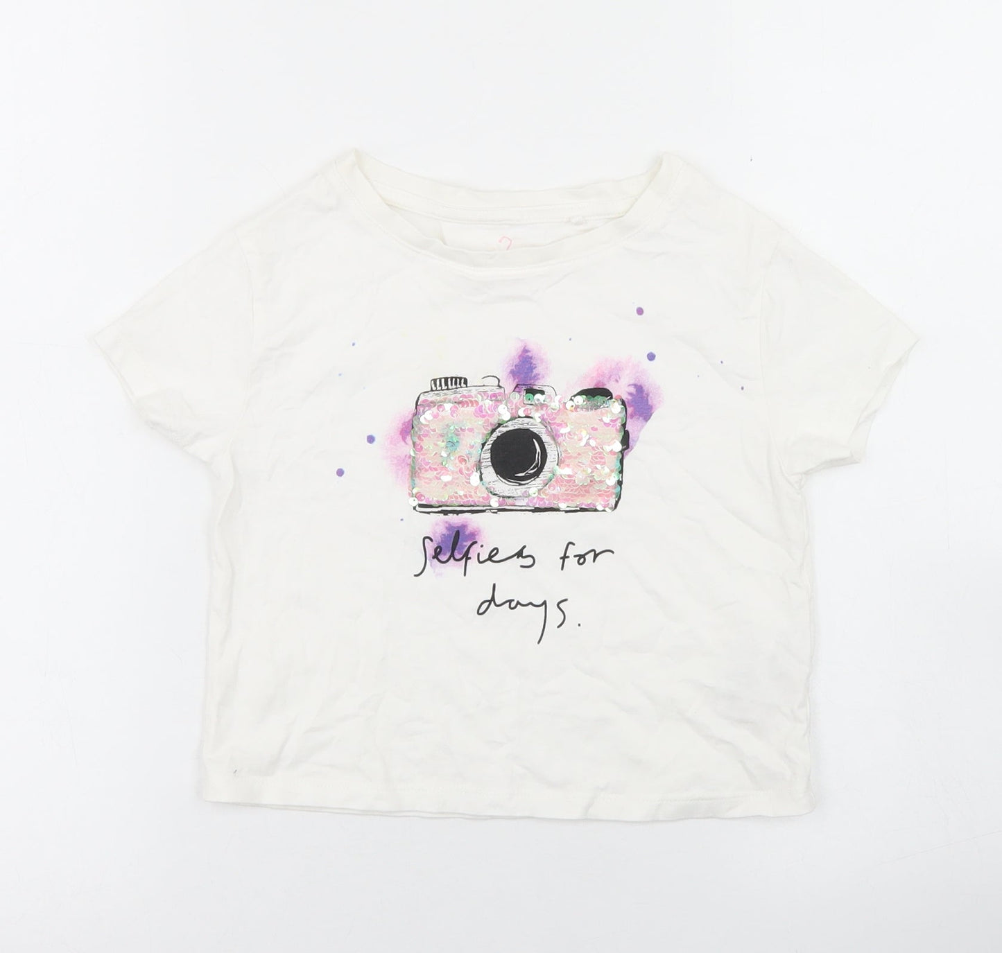 NEXT Girls White  Cotton Basic T-Shirt Size 3 Years Crew Neck  - Selfies for days