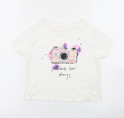NEXT Girls White  Cotton Basic T-Shirt Size 3 Years Crew Neck  - Selfies for days