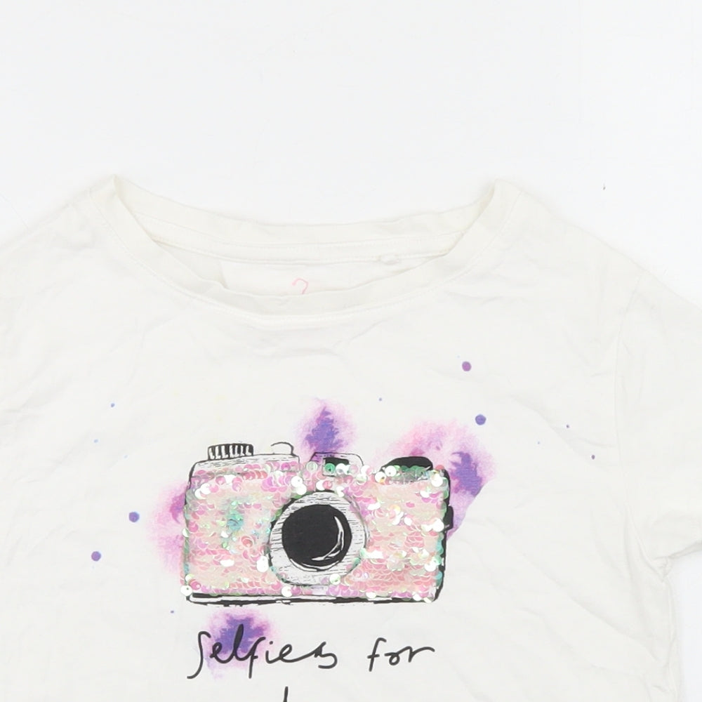 NEXT Girls White  Cotton Basic T-Shirt Size 3 Years Crew Neck  - Selfies for days