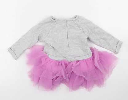 Mothercare Girls Grey  Cotton Tutu Dress  Size 3-6 Months  Crew Neck Snap - Rabbit
