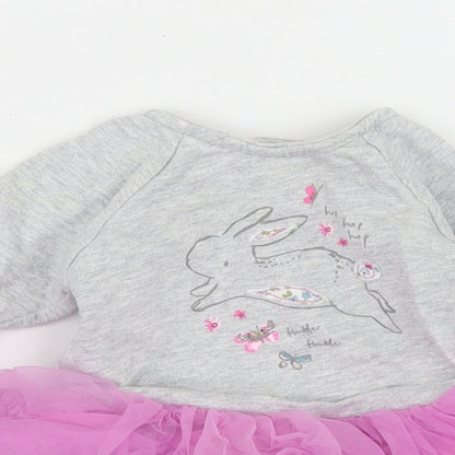 Mothercare Girls Grey  Cotton Tutu Dress  Size 3-6 Months  Crew Neck Snap - Rabbit
