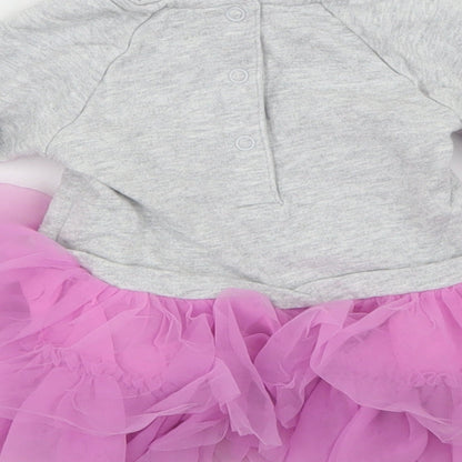 Mothercare Girls Grey  Cotton Tutu Dress  Size 3-6 Months  Crew Neck Snap - Rabbit