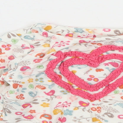 Mothercare Girls Ivory Floral Cotton Basic Blouse Size 3-6 Months Crew Neck Snap - Lace Hem