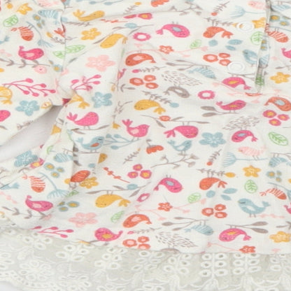 Mothercare Girls Ivory Floral Cotton Basic Blouse Size 3-6 Months Crew Neck Snap - Lace Hem