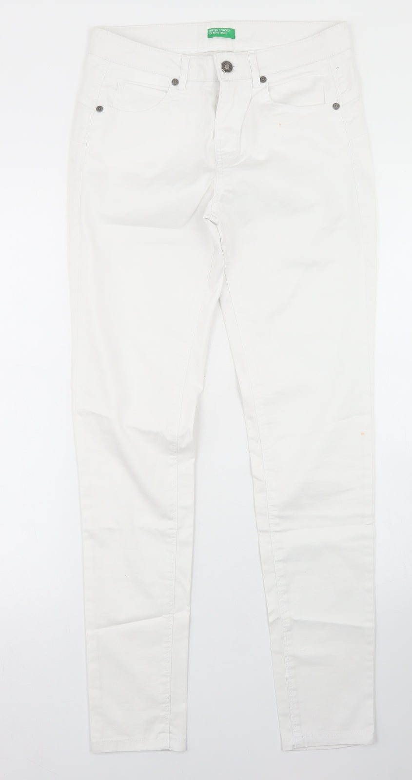 United Colors of Benetton Womens White  Cotton Skinny Jeans Size 8 L29 in Regular Button