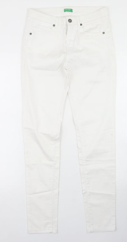United Colors of Benetton Womens White  Cotton Skinny Jeans Size 8 L29 in Regular Button