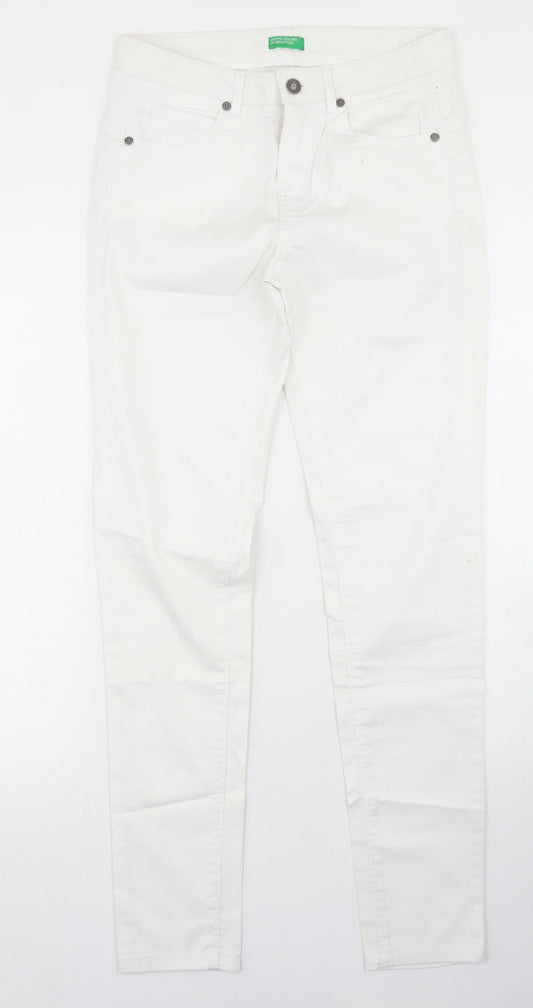 United Colors of Benetton Womens White  Cotton Skinny Jeans Size 8 L29 in Regular Button