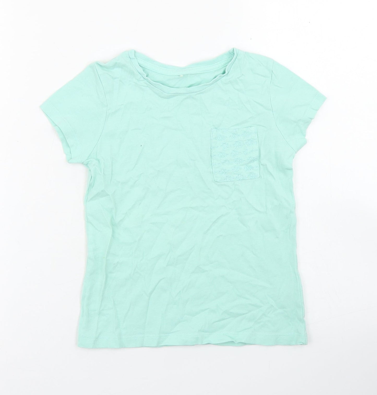 George Girls Blue  Cotton Basic T-Shirt Size 5-6 Years Crew Neck  - Chest Pocket