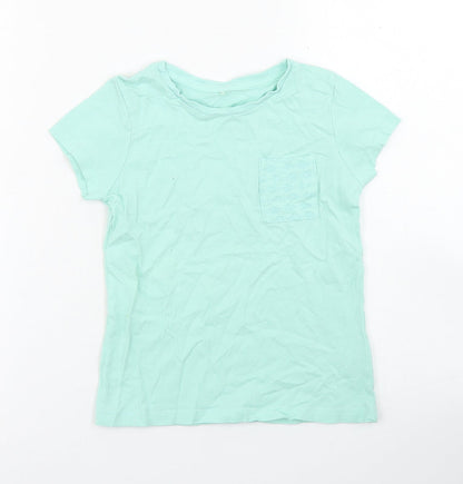George Girls Blue  Cotton Basic T-Shirt Size 5-6 Years Crew Neck  - Chest Pocket