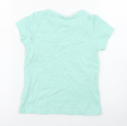 George Girls Blue  Cotton Basic T-Shirt Size 5-6 Years Crew Neck  - Chest Pocket