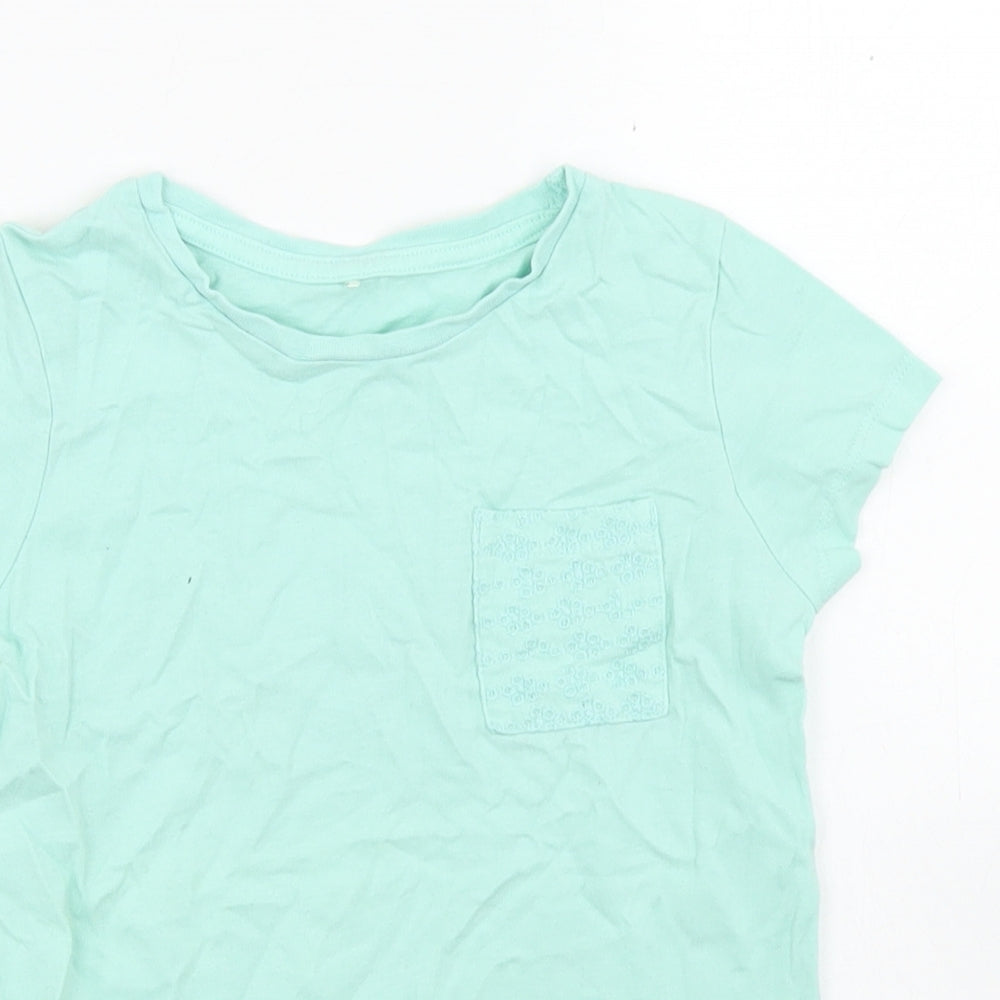 George Girls Blue  Cotton Basic T-Shirt Size 5-6 Years Crew Neck  - Chest Pocket