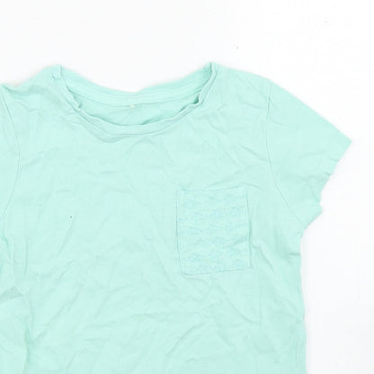 George Girls Blue  Cotton Basic T-Shirt Size 5-6 Years Crew Neck  - Chest Pocket