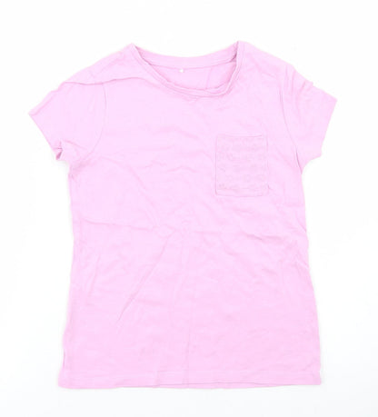 George Girls Purple  Cotton Basic T-Shirt Size 5 Years Crew Neck  - Chest Pocket