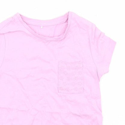 George Girls Purple  Cotton Basic T-Shirt Size 5 Years Crew Neck  - Chest Pocket