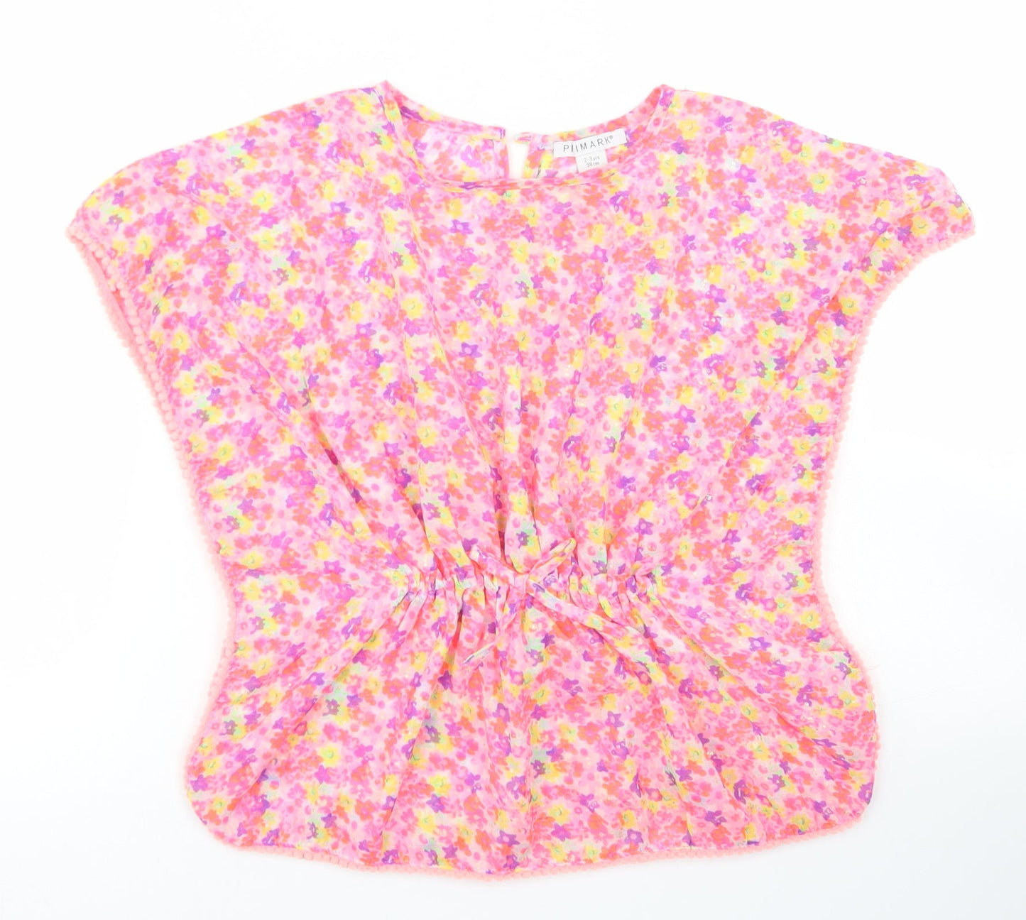 Primark Girls Pink Floral Polyester Kaftan  Size 2-3 Years  Round Neck Button - Swim Wear