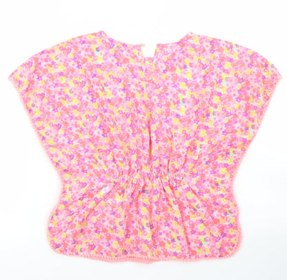 Primark Girls Pink Floral Polyester Kaftan  Size 2-3 Years  Round Neck Button - Swim Wear