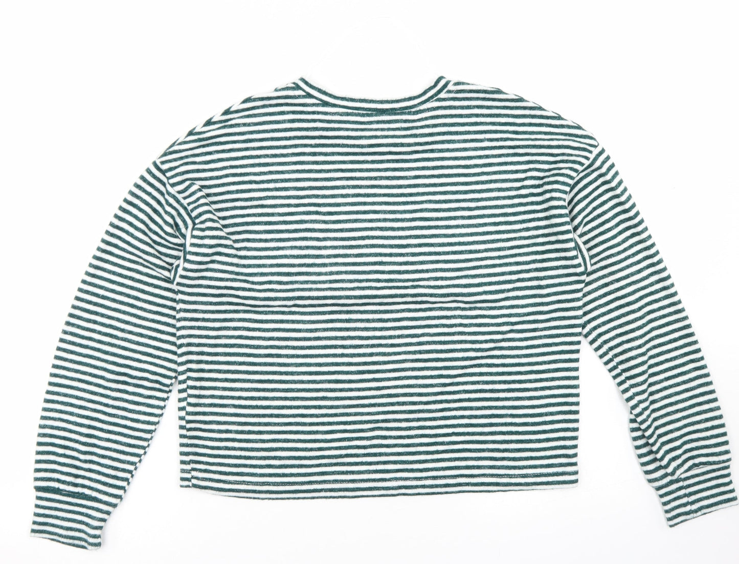 Primark Womens Green Striped Viscose Cropped T-Shirt Size XS Crew Neck - The Grinch