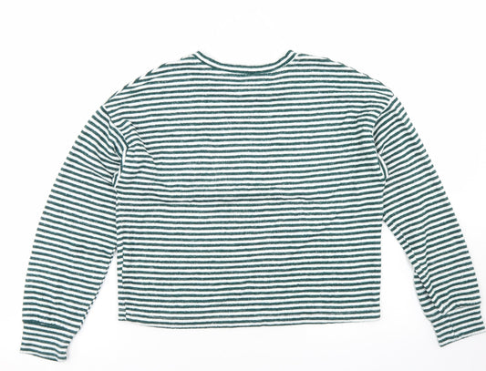 Primark Womens Green Striped Viscose Cropped T-Shirt Size XS Crew Neck - The Grinch