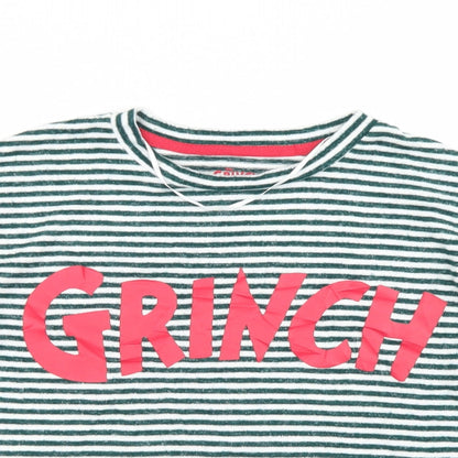 Primark Womens Green Striped Viscose Cropped T-Shirt Size XS Crew Neck - The Grinch