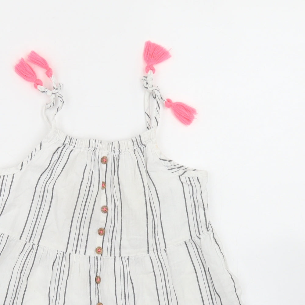 Matalan Girls White Striped Cotton Trapeze & Swing  Size 4 Years  Round Neck