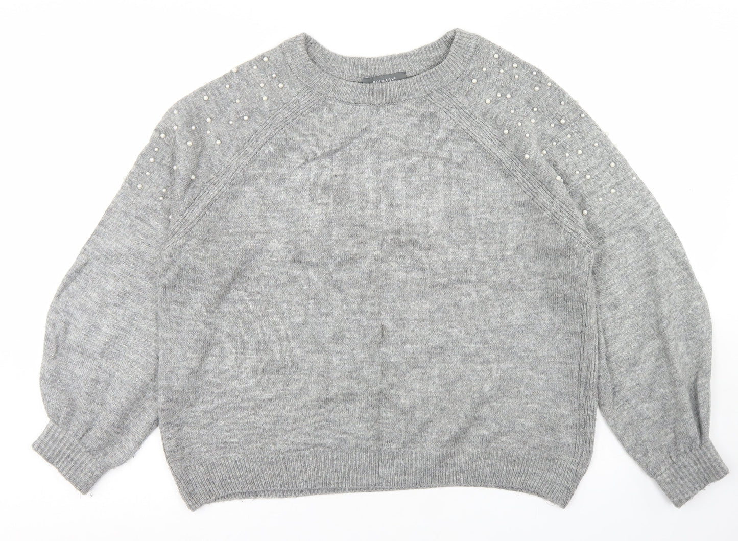 Primark Womens Grey Crew Neck  Acrylic Pullover Jumper Size L