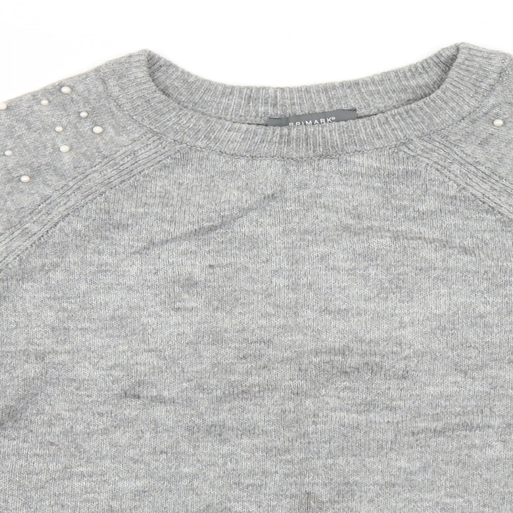 Primark Womens Grey Crew Neck  Acrylic Pullover Jumper Size L