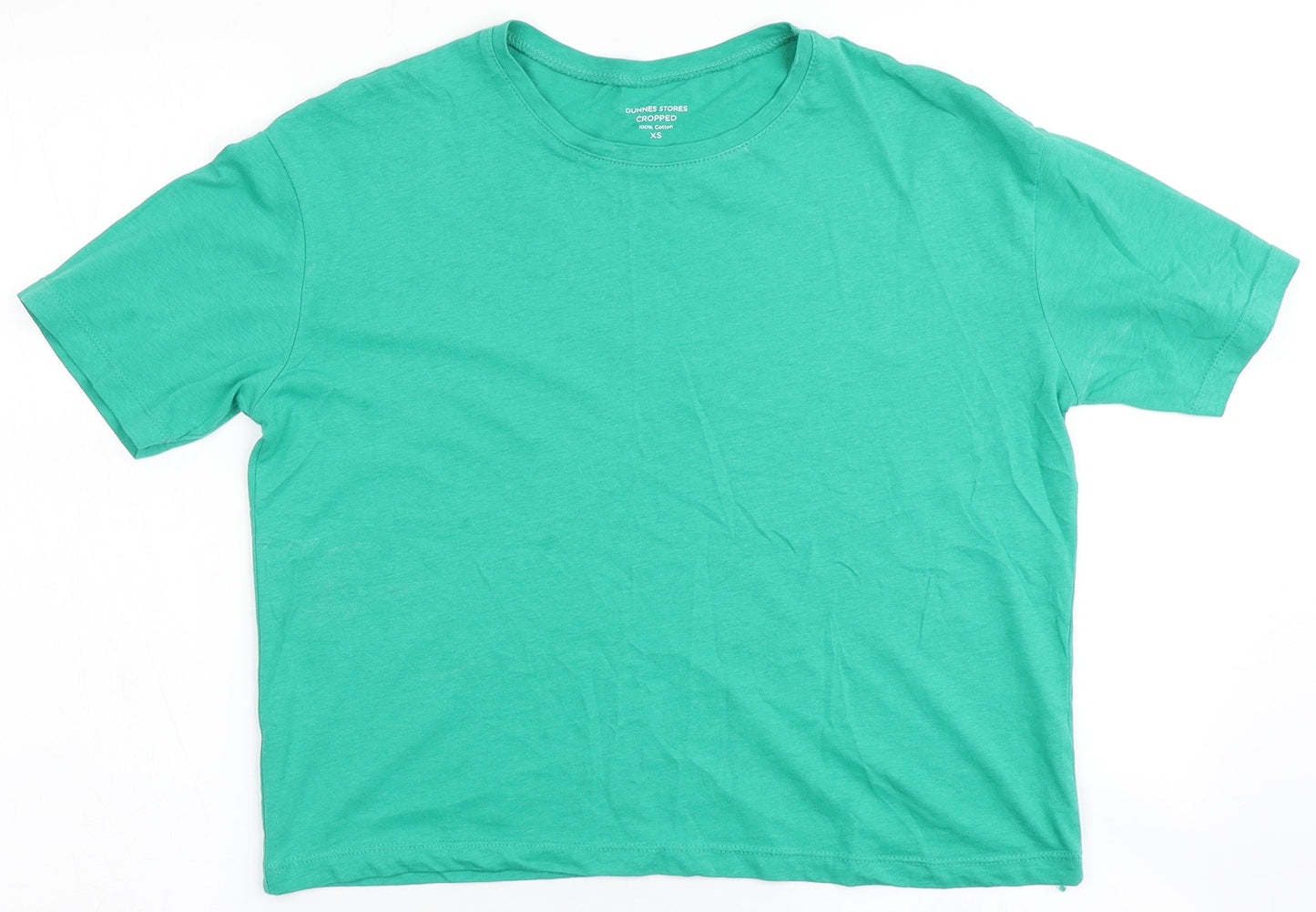 Womens UK Size XS Dunnes Stores Green Cropped T-Shirt