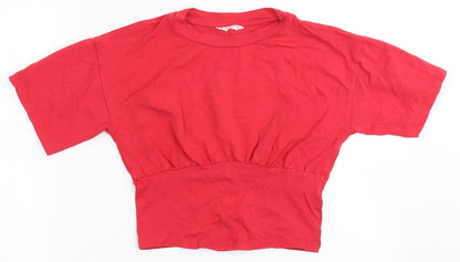 Candy Couture Girls Pink  Cotton Cropped T-Shirt Size 12 Years Round Neck