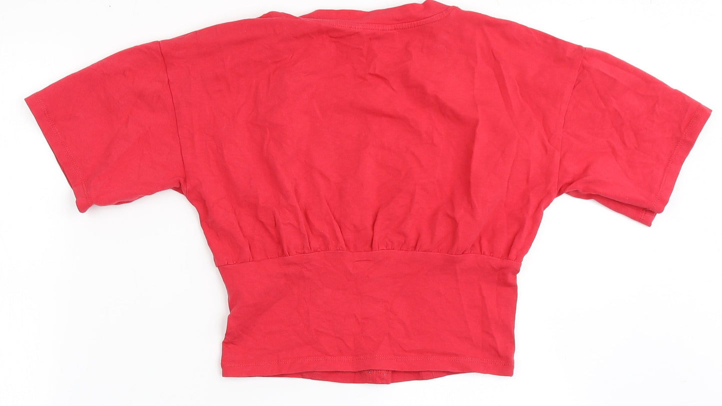 Candy Couture Girls Pink  Cotton Cropped T-Shirt Size 12 Years Round Neck