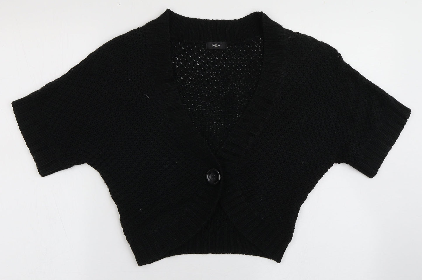 F&F Womens Black V-Neck  Acrylic Cardigan Jumper Size 12
