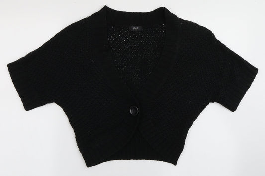 F&F Womens Black V-Neck  Acrylic Cardigan Jumper Size 12